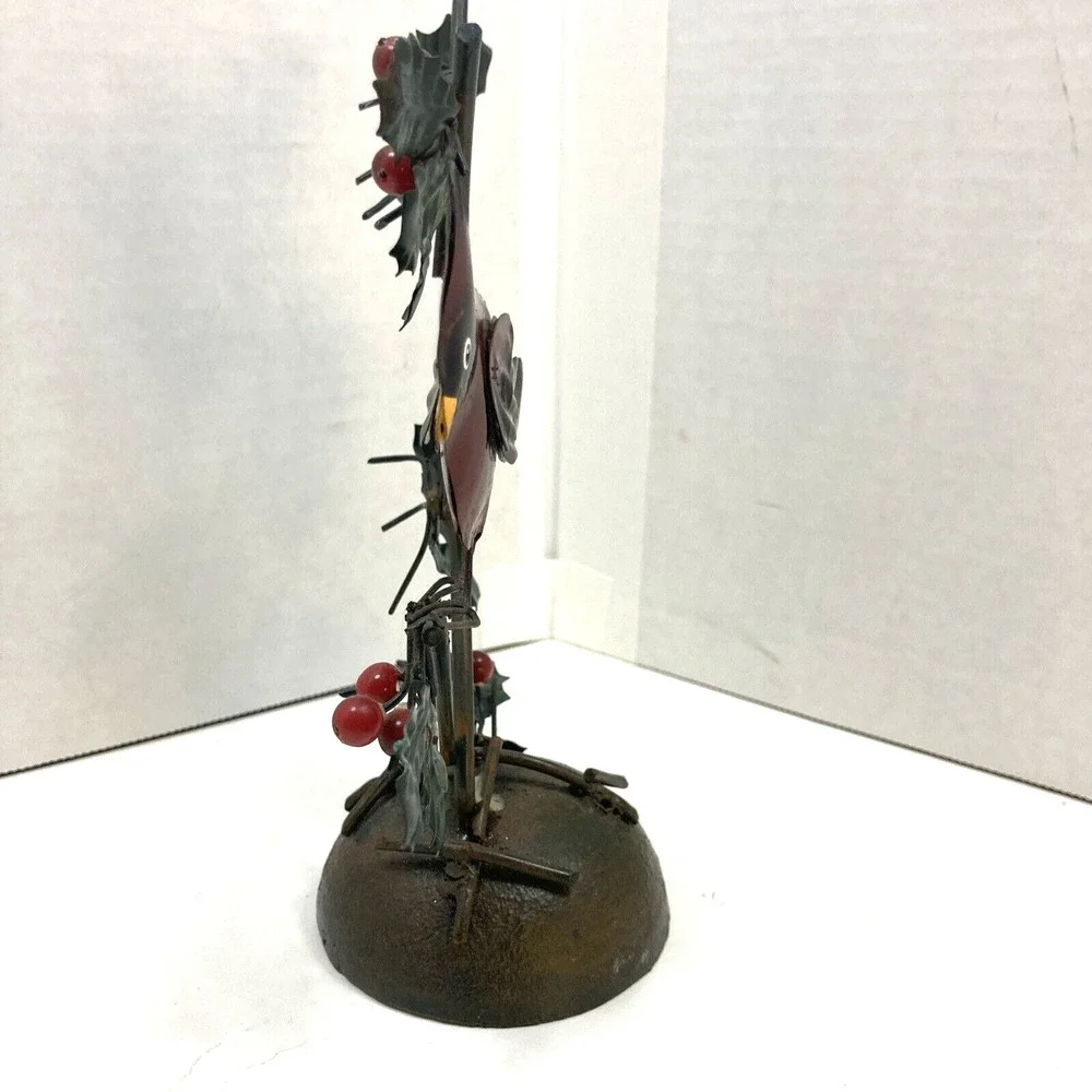 Vintage Metal Winter Cardinal and Holly Leaves Cast Iron Base Figure 7